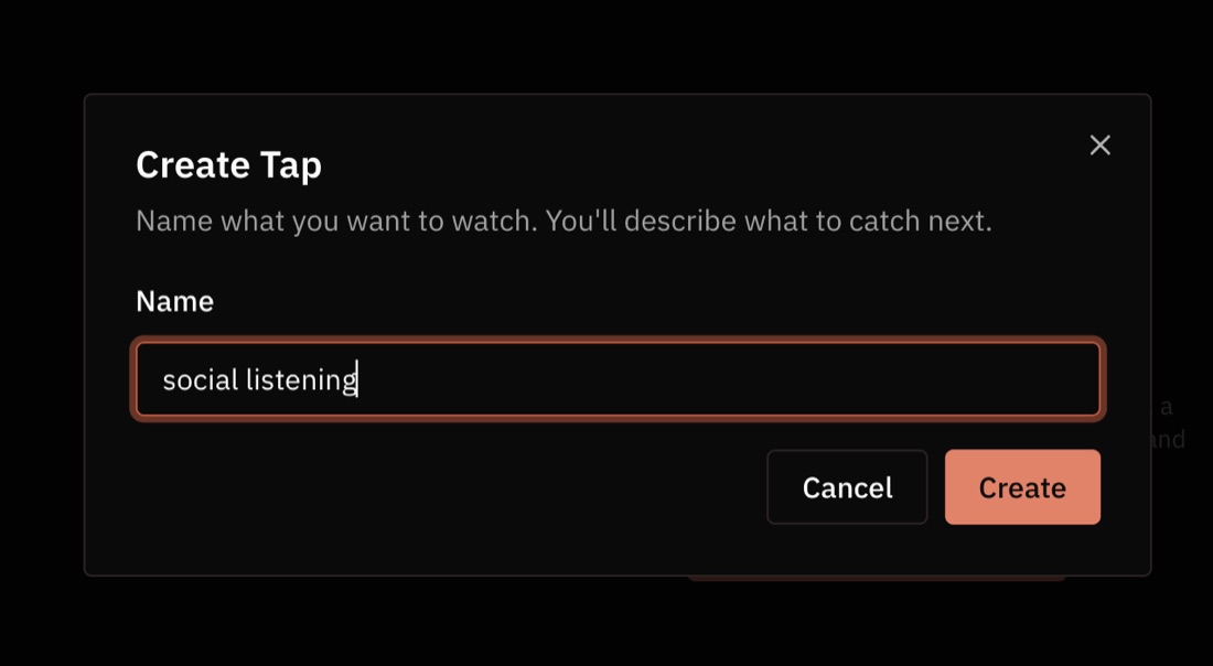 Creating a Firehose tap named social listening.
